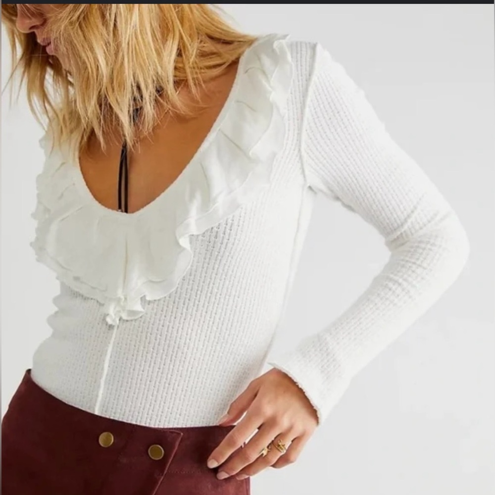 Free People Bennet Elegant White Ruffled Women's Top - Picture 1 of 7